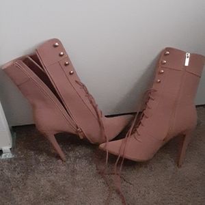 Blush Pink gold accented high heel boots